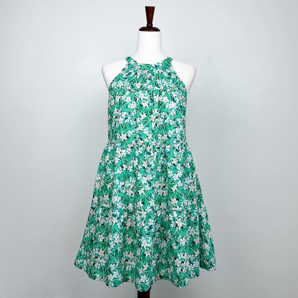 Jade Melody Tam Green Floral Tiered Linen Blend Halter Mini Dress - Picture 1 of 9
